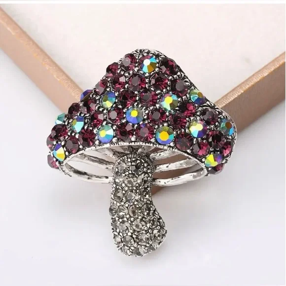 Mushroom Brooch Wine Colored Aurora Borealis Gorgeous Modern New - Picture 1 of 5